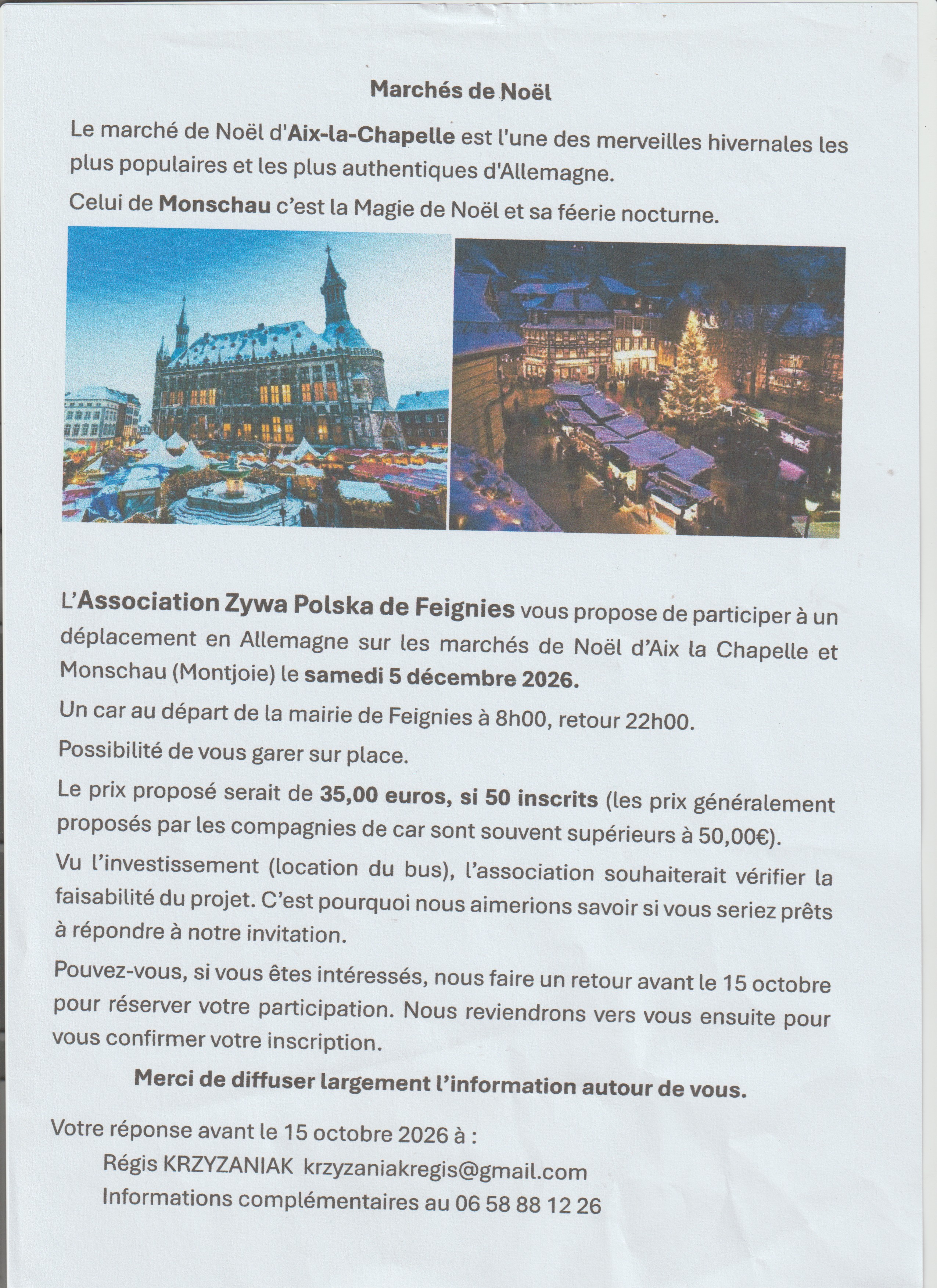 March&eacute; de No&euml;l Aix la Chapelle samedi 05 d&eacute;cembre 2026